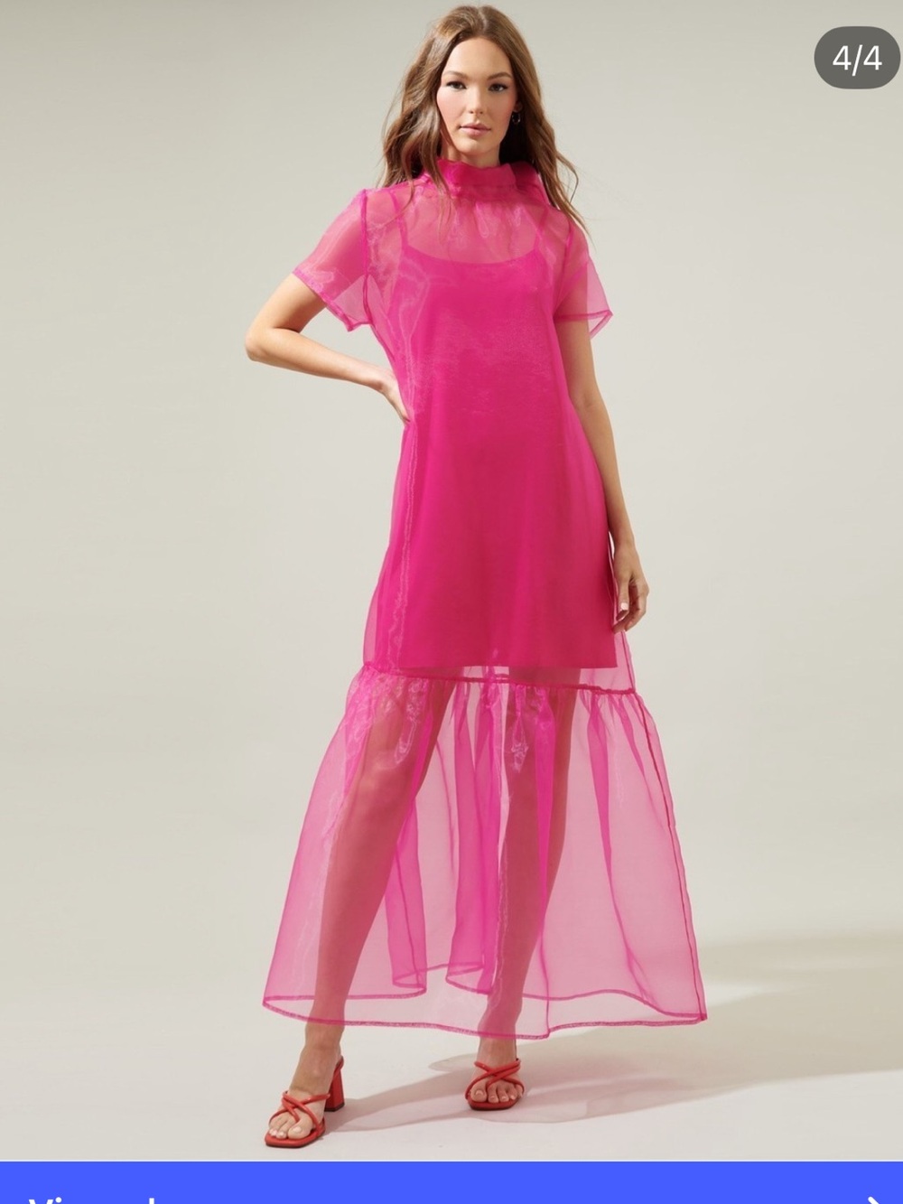 ⭐️NWT!⭐️Sugarlips Dime Organza Mockneck Maxi Dress Sz XL w MEASUREMENTS Fuchsia